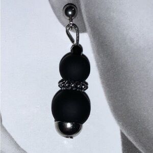 Handcrafted Black Beaded Drop Dangle on Stainless Steel Post Earrings